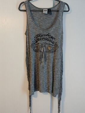 Harley-Davidson Gray Heather Fringe Tank with Graphic Front